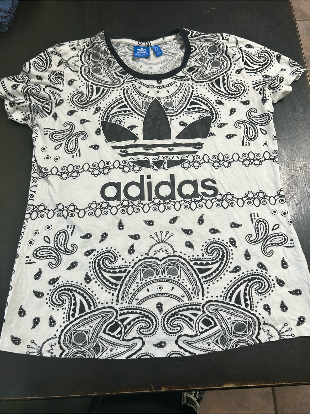 adidas White & Black Paisley Logo Short Sleeve Tee